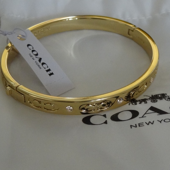 COACH Gold bangle Bracelet Signature Kissing - Picture 3 of 8